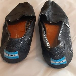 Toms Black Sparkle Sequins sz 8 slip on shoe